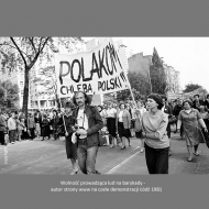 Freedom leading people on barricade -author this side www on the demonstration Lodz 1981
